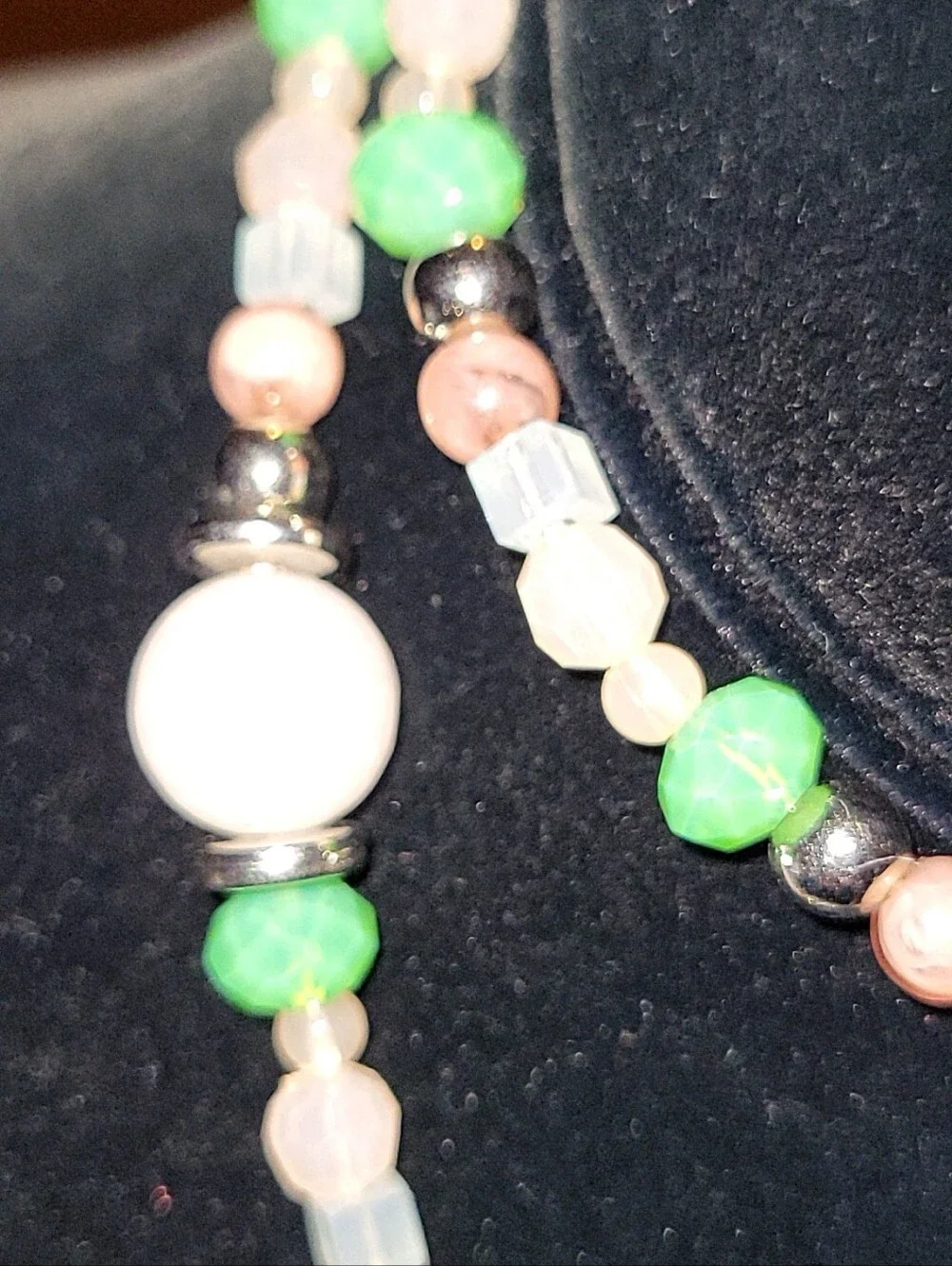 Boho Beaded Tassel Necklace Green Agate Slice Pendant Pearl Charm Adjustable